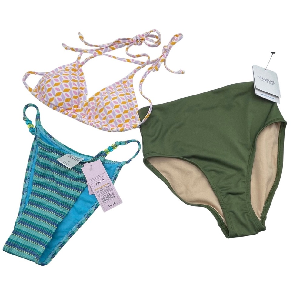 3pc Swimwear Bundle XS Cabana del Sol Wild Fable Aquashape Bikini Top Bottoms